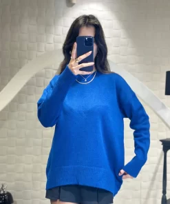 Mavi Bisiklet Yaka, Oversize Triko Kazak