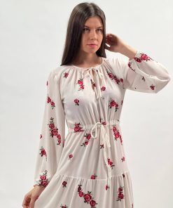 Maxi Boy Çiçek Desenli Uzun Elbise